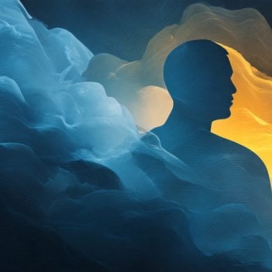 This shows the outline of a person in a mix of haze and clouds.