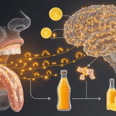 This shows a brain, a tongue and lemons.