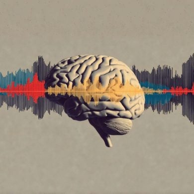This shows a brain and brain waves.