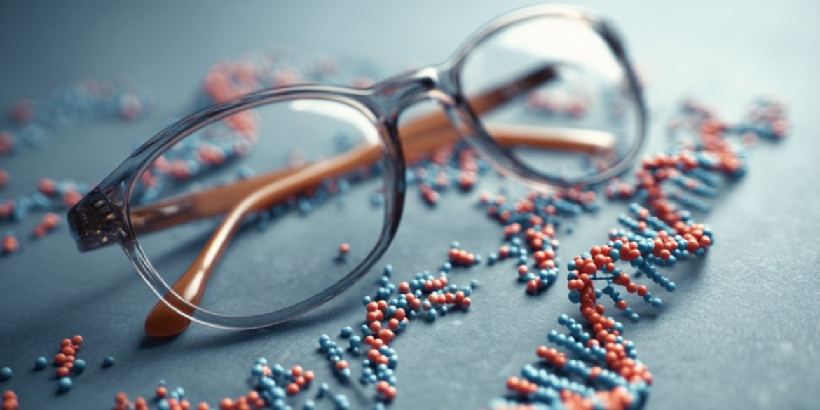 This shows a pair of glasses and DNA.