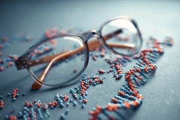 This shows a pair of glasses and DNA.