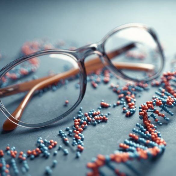This shows a pair of glasses and DNA.