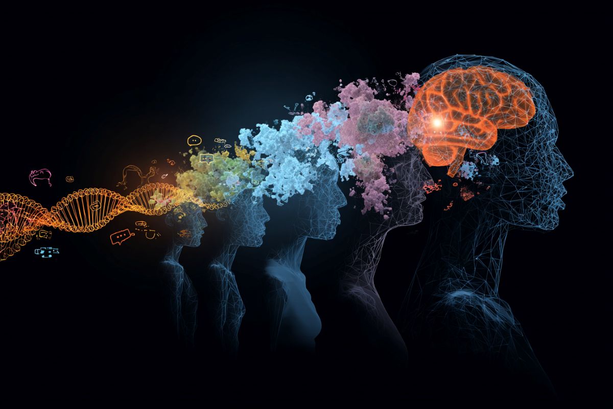 This shows the outline of heads and DNA.