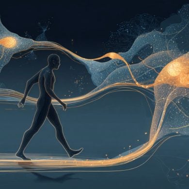 This shows a person walking and neurons.