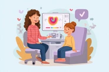 This shows a speech therapist and a child.