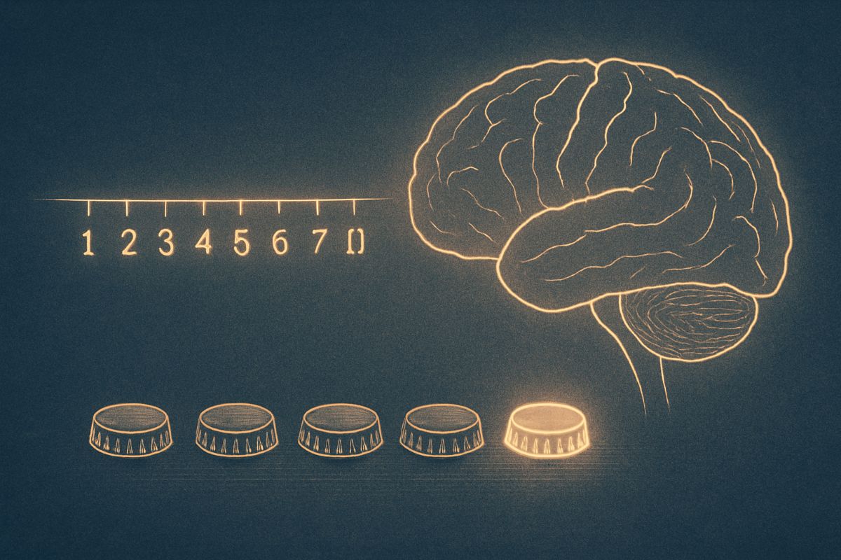 This shows a brain, bottle caps, and numbers.