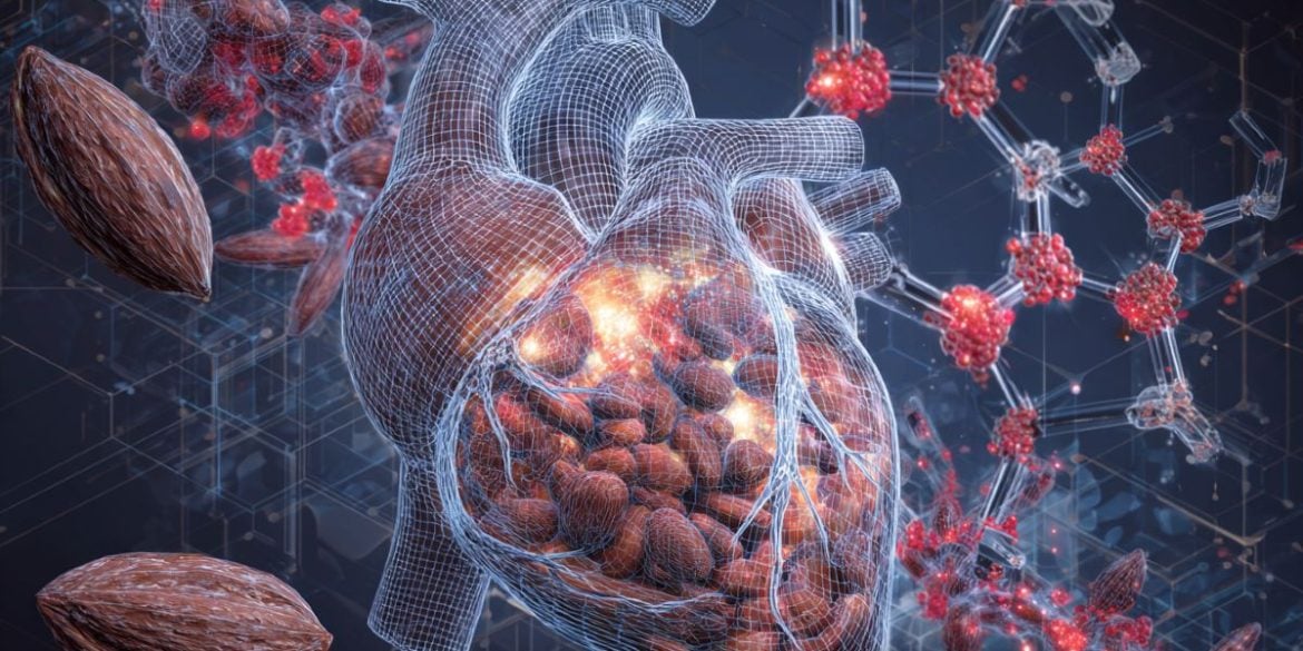 This shows a heart and cocoa beans
