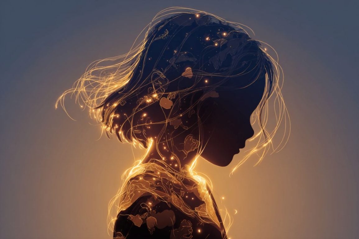 This shows the outline of a sad child.