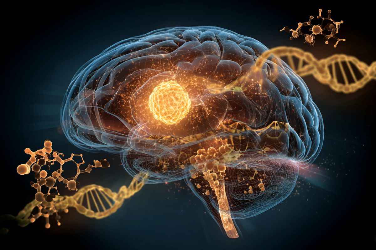 This shows a brain and DNA.