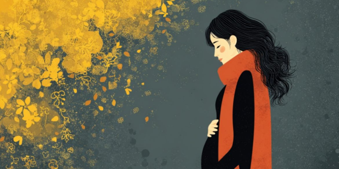 This shows a pregnant woman surrounded by viruses.