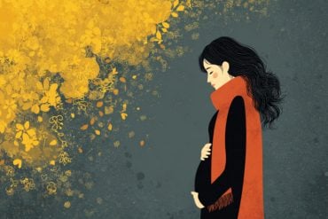 This shows a pregnant woman surrounded by viruses.