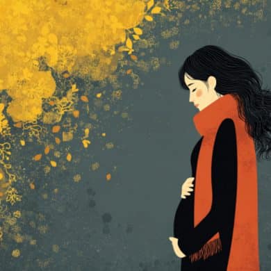 This shows a pregnant woman surrounded by viruses.