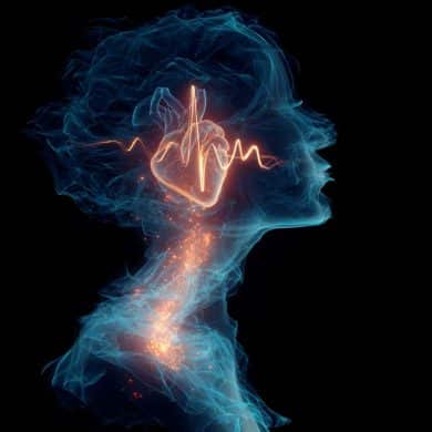 This shows the outline of a woman, a heart and a brain.