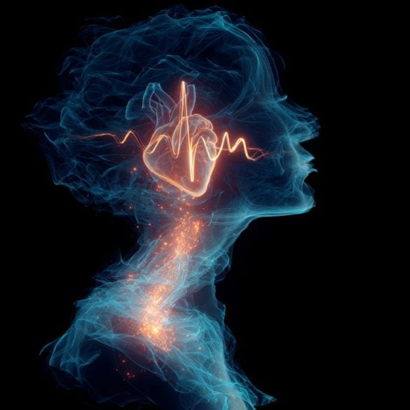 This shows the outline of a woman, a heart and a brain.