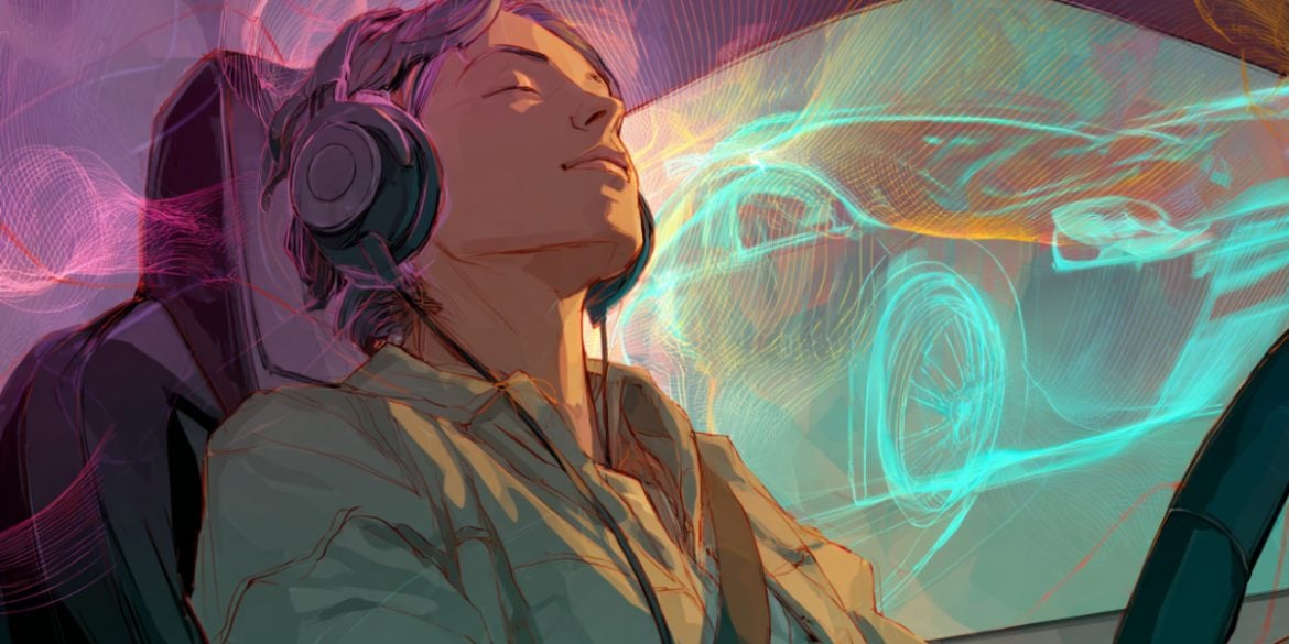 This shows a person listening to music in the car.