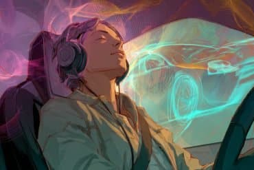This shows a person listening to music in the car.