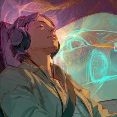 This shows a person listening to music in the car.