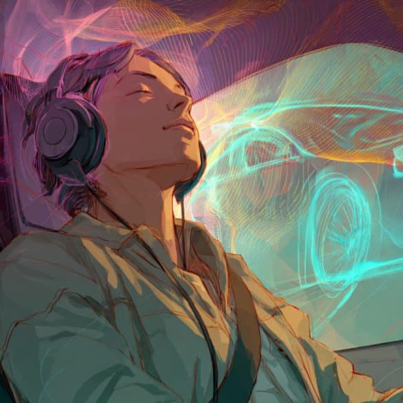This shows a person listening to music in the car.