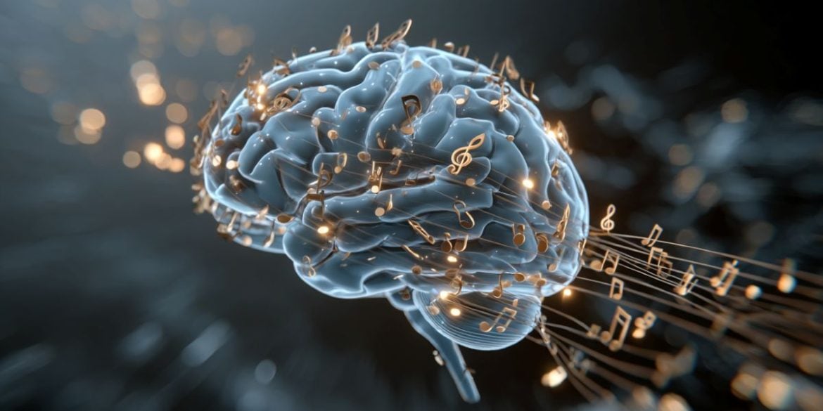 This shows a brain and music notes.