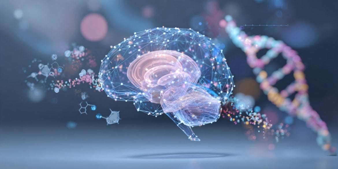 This shows a brain and DNA.