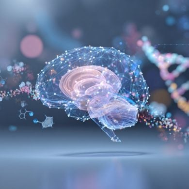 This shows a brain and DNA.