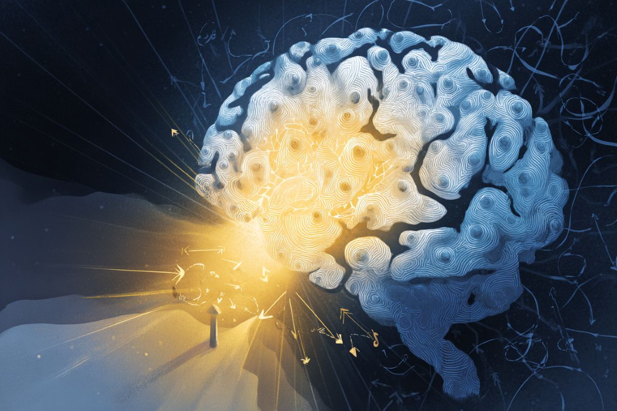 This shows a brain surrounded by arrows.