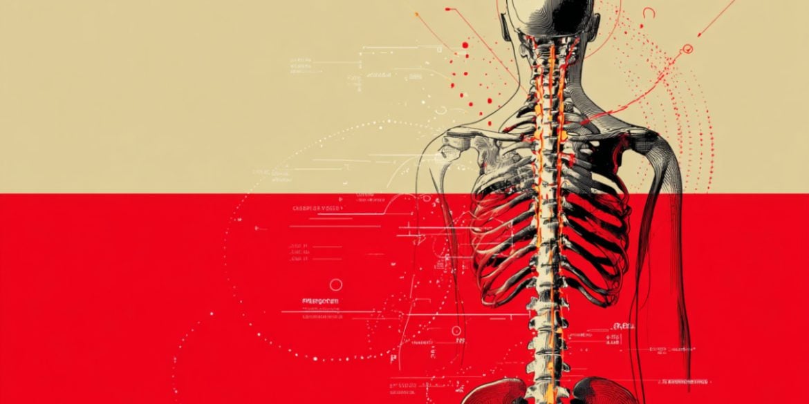 This shows the skeleton with a spinal cord highlighted.