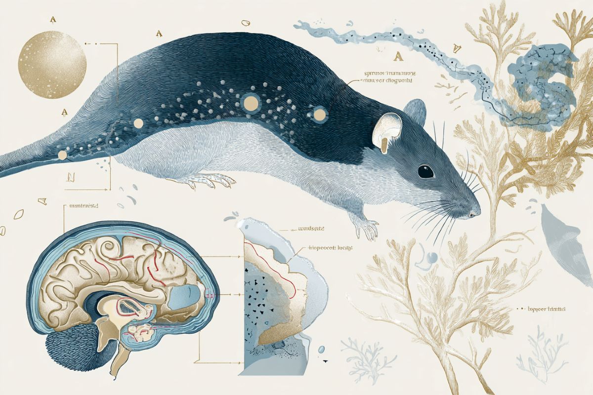 This is a drawing of a shrew and a brain.