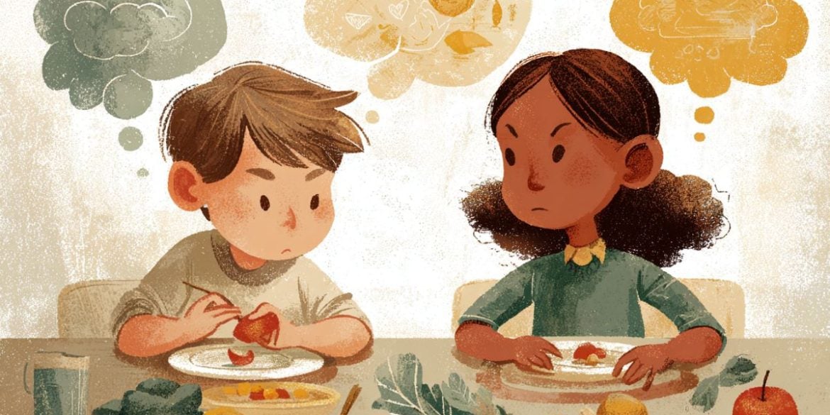 This shows a boy and girl eating a snack.