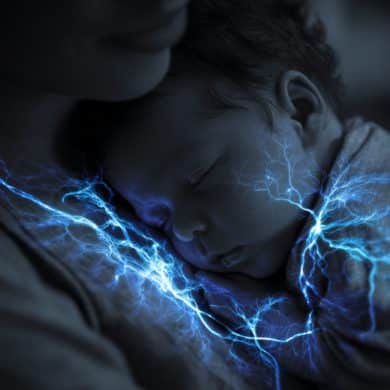 This shows a baby snuggling to its mom.