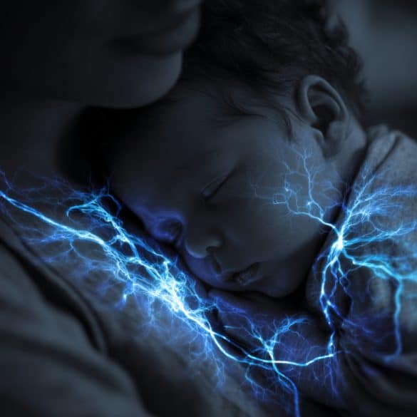 This shows a baby snuggling to its mom.