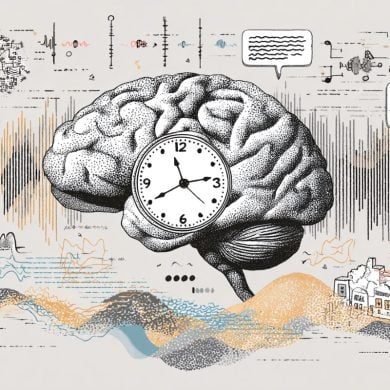 This shows a brain and a clock with speech bubbles.
