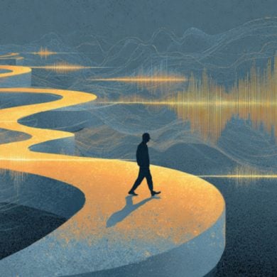 This shows a person walking and sound waves.