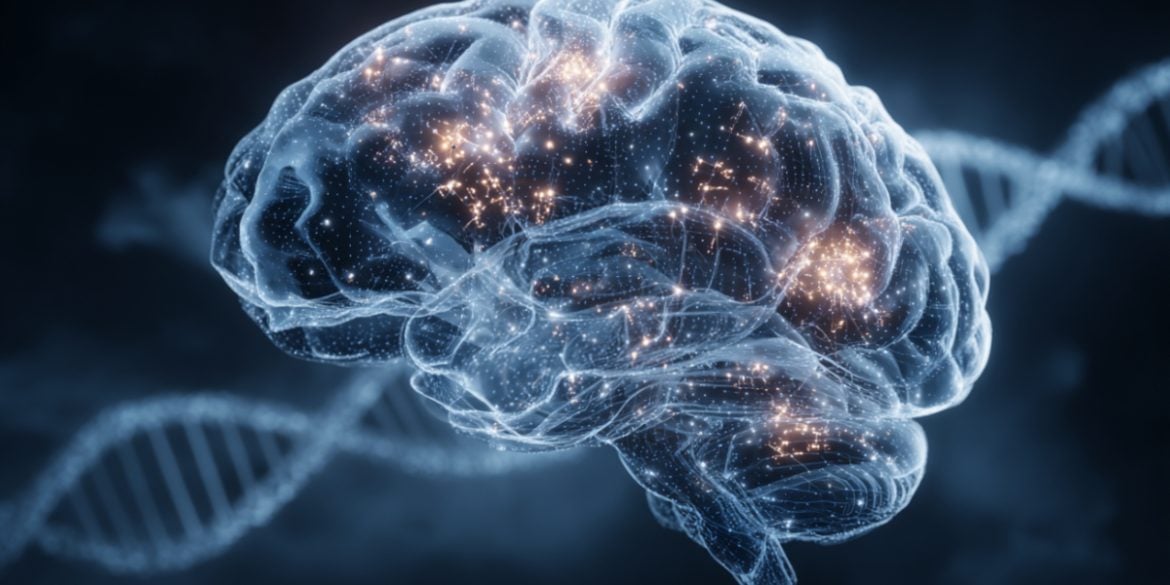 This shows a brain and DNA.