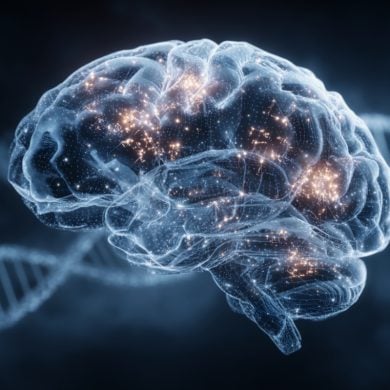 This shows a brain and DNA.