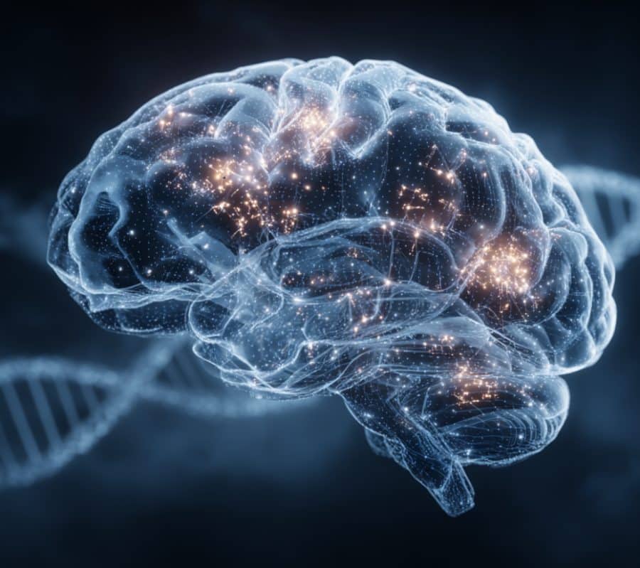 This shows a brain and DNA.