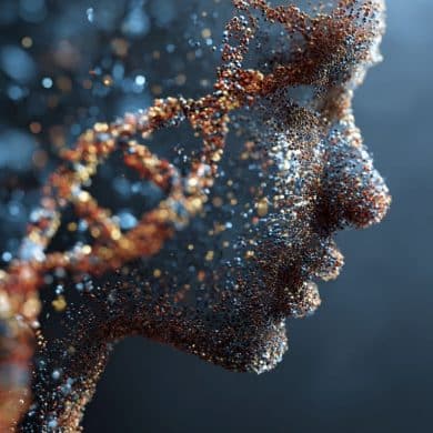 This shows DNA and a person's head.