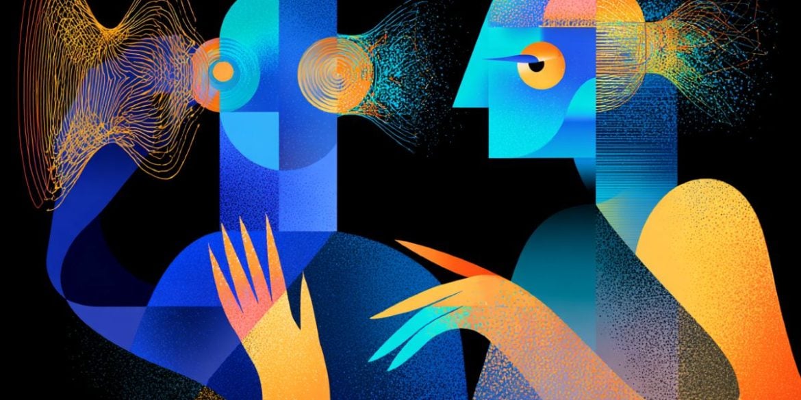 This shows two people listening to music and touching arms.