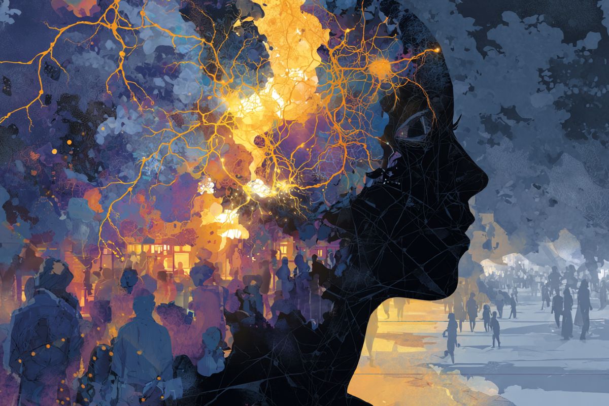 This shows a child standing alone and a neural network.