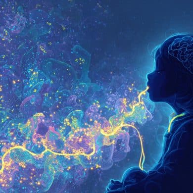 This shows a child surrounded by bacteria.