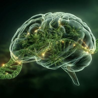 This shows a brain, DNA, and leaves.