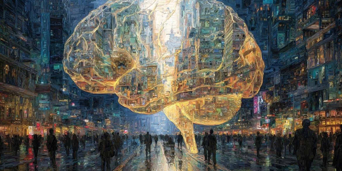 This shows a brain and people walking.