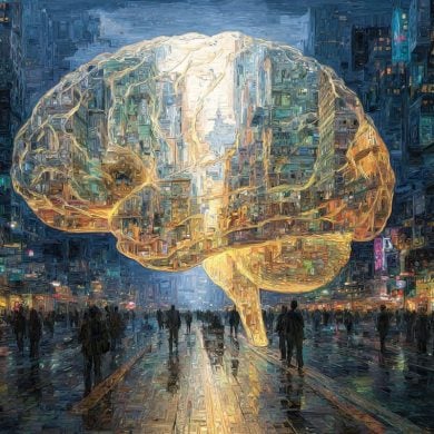 This shows a brain and people walking.