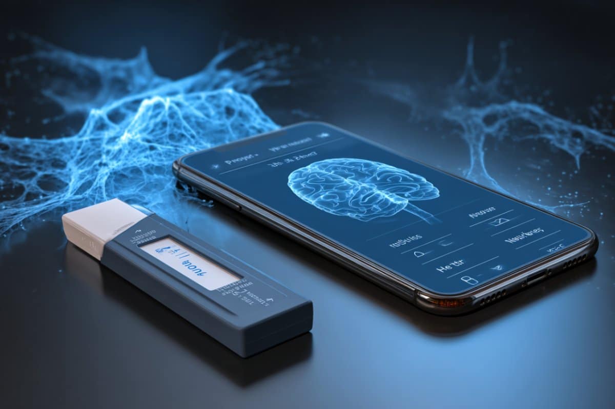 This shows a cell phone, neurons and a sensor.