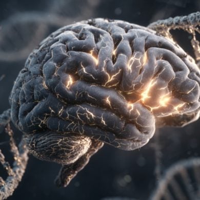 This shows a brain and DNA.