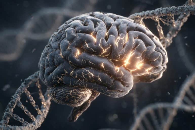 This shows a brain and DNA.