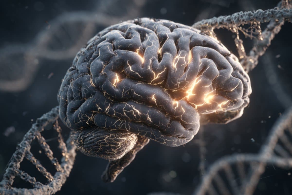 This shows a brain and DNA.