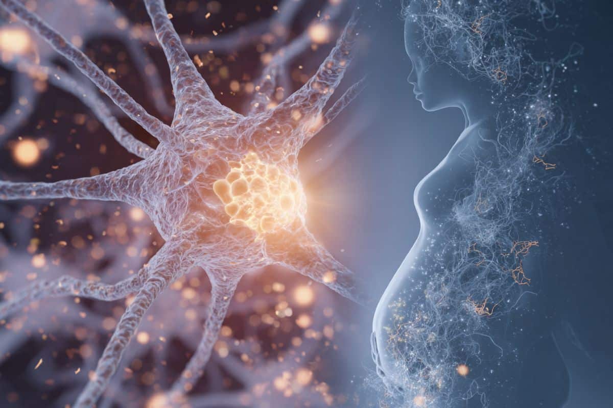 This shows a neuron and pregnant woman.
