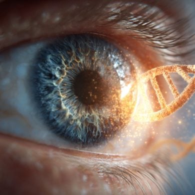 This shows an eye and DNA.