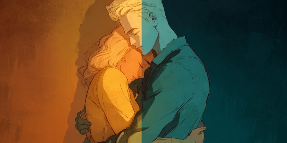 This shows a couple hugging.